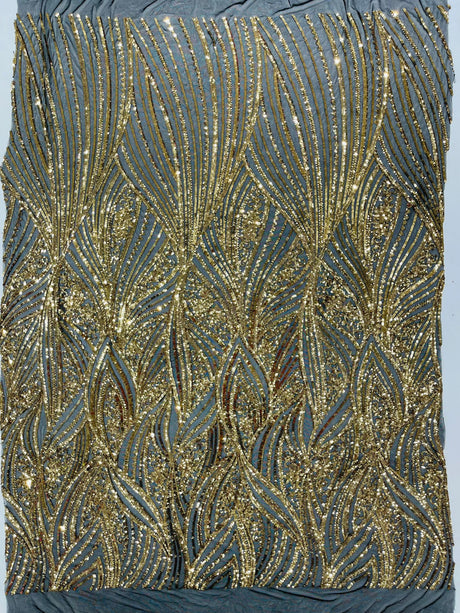 Geometric Feather Wing Polyester Fabric - 4 Way Stretch Mesh, Embroidered Sequins, 54" Width, 36" Length (1 Yard)