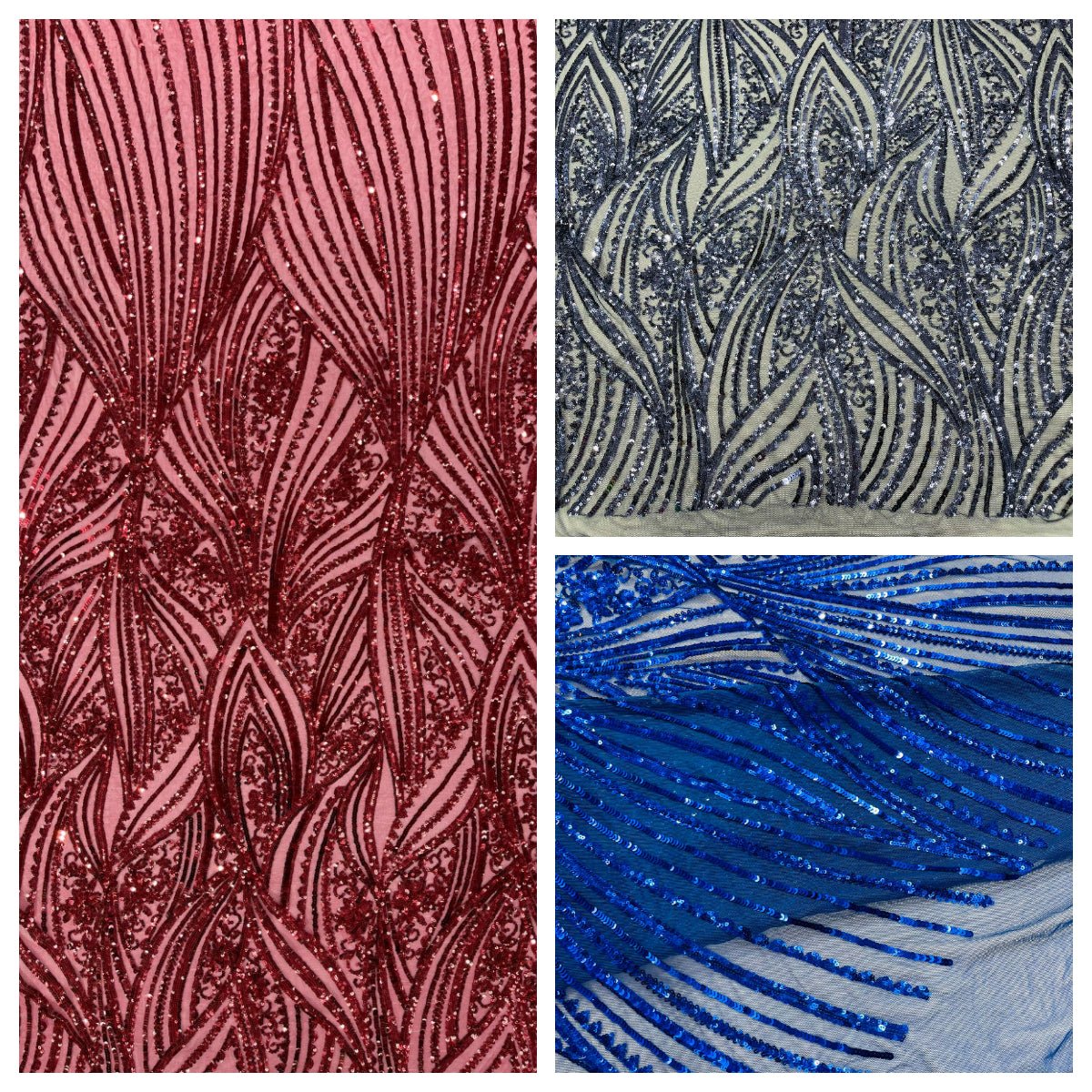 Geometric Feather Wing Polyester Fabric - 4 Way Stretch Mesh, Embroidered Sequins, 54" Width, 36" Length (1 Yard)