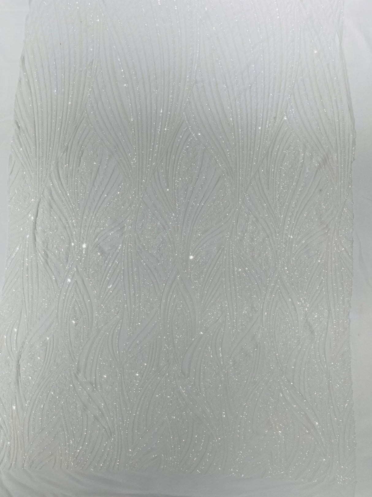 Geometric Feather Wing Polyester Fabric - 4 Way Stretch Mesh, Embroidered Sequins, 54" Width, 36" Length (1 Yard)