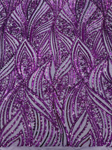 Geometric Feather Wing Polyester Fabric - 4 Way Stretch Mesh, Embroidered Sequins, 54" Width, 36" Length (1 Yard)