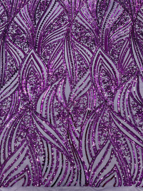 Geometric Feather Wing Polyester Fabric - 4 Way Stretch Mesh, Embroidered Sequins, 54" Width, 36" Length (1 Yard)
