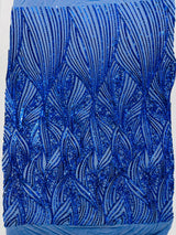 Geometric Feather Wing Polyester Fabric - 4 Way Stretch Mesh, Embroidered Sequins, 54" Width, 36" Length (1 Yard)