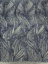 Geometric Feather Wing Polyester Fabric - 4 Way Stretch Mesh, Embroidered Sequins, 54" Width, 36" Length (1 Yard)