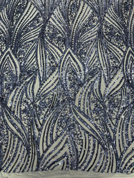 Geometric Feather Wing Polyester Fabric - 4 Way Stretch Mesh, Embroidered Sequins, 54" Width, 36" Length (1 Yard)