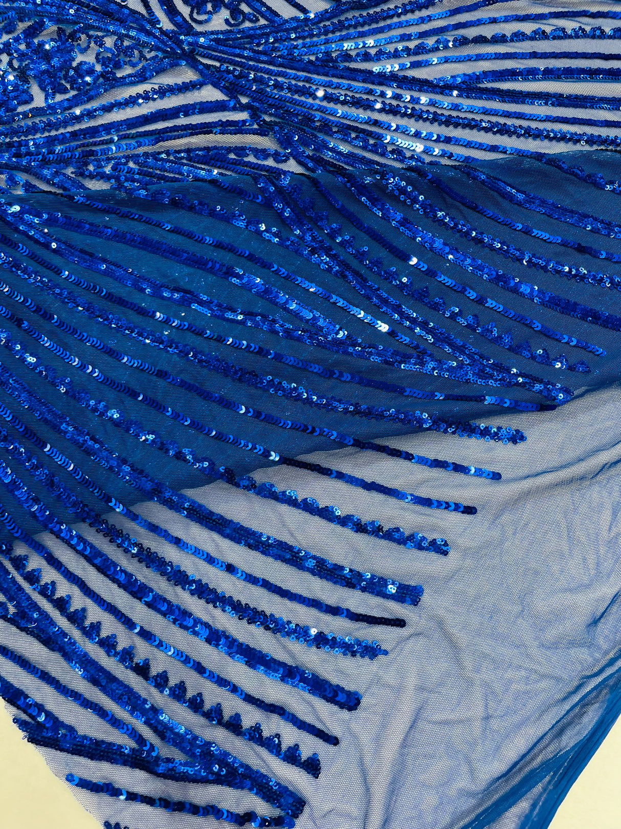 Geometric Feather Wing Polyester Fabric - 4 Way Stretch Mesh, Embroidered Sequins, 54" Width, 36" Length (1 Yard)