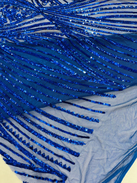 Geometric Feather Wing Polyester Fabric - 4 Way Stretch Mesh, Embroidered Sequins, 54" Width, 36" Length (1 Yard)