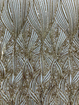 Geometric Feather Wing Polyester Fabric - 4 Way Stretch Mesh, Embroidered Sequins, 54" Width, 36" Length (1 Yard)