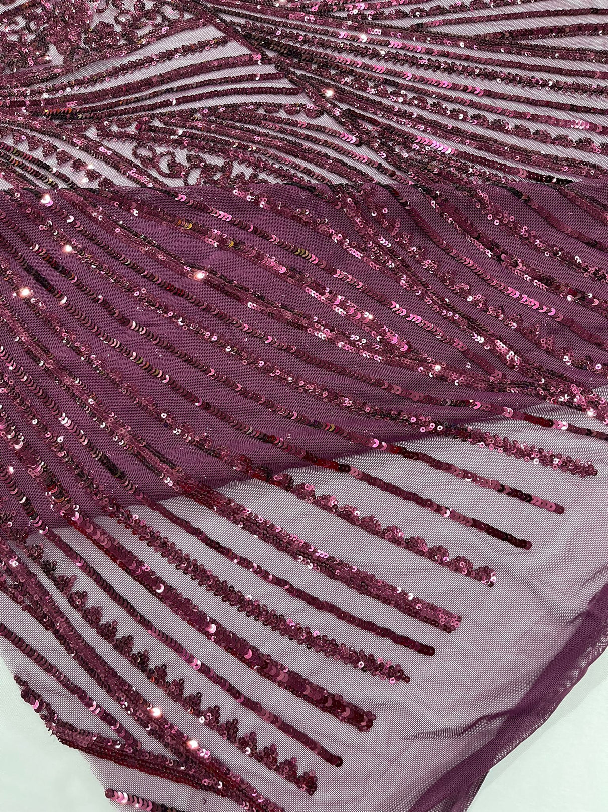 Geometric Feather Wing Polyester Fabric - 4 Way Stretch Mesh, Embroidered Sequins, 54" Width, 36" Length (1 Yard)