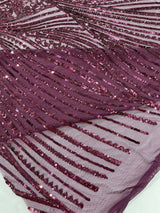 Geometric Feather Wing Polyester Fabric - 4 Way Stretch Mesh, Embroidered Sequins, 54" Width, 36" Length (1 Yard)