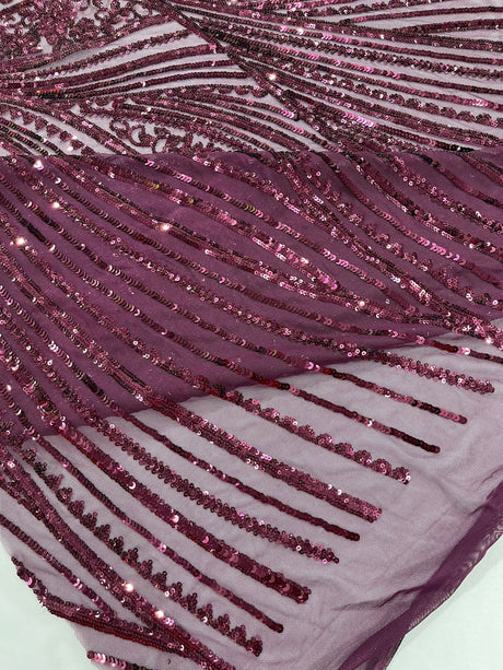 Geometric Feather Wing Polyester Fabric - 4 Way Stretch Mesh, Embroidered Sequins, 54" Width, 36" Length (1 Yard)
