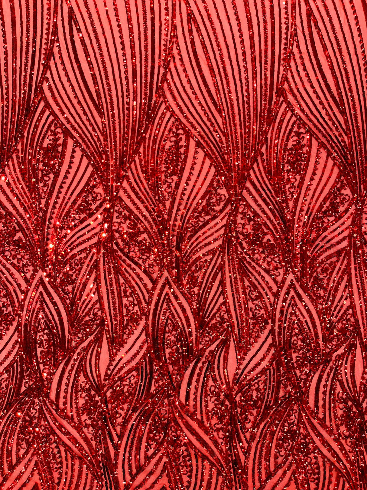 Geometric Feather Wing Polyester Fabric - 4 Way Stretch Mesh, Embroidered Sequins, 54" Width, 36" Length (1 Yard)