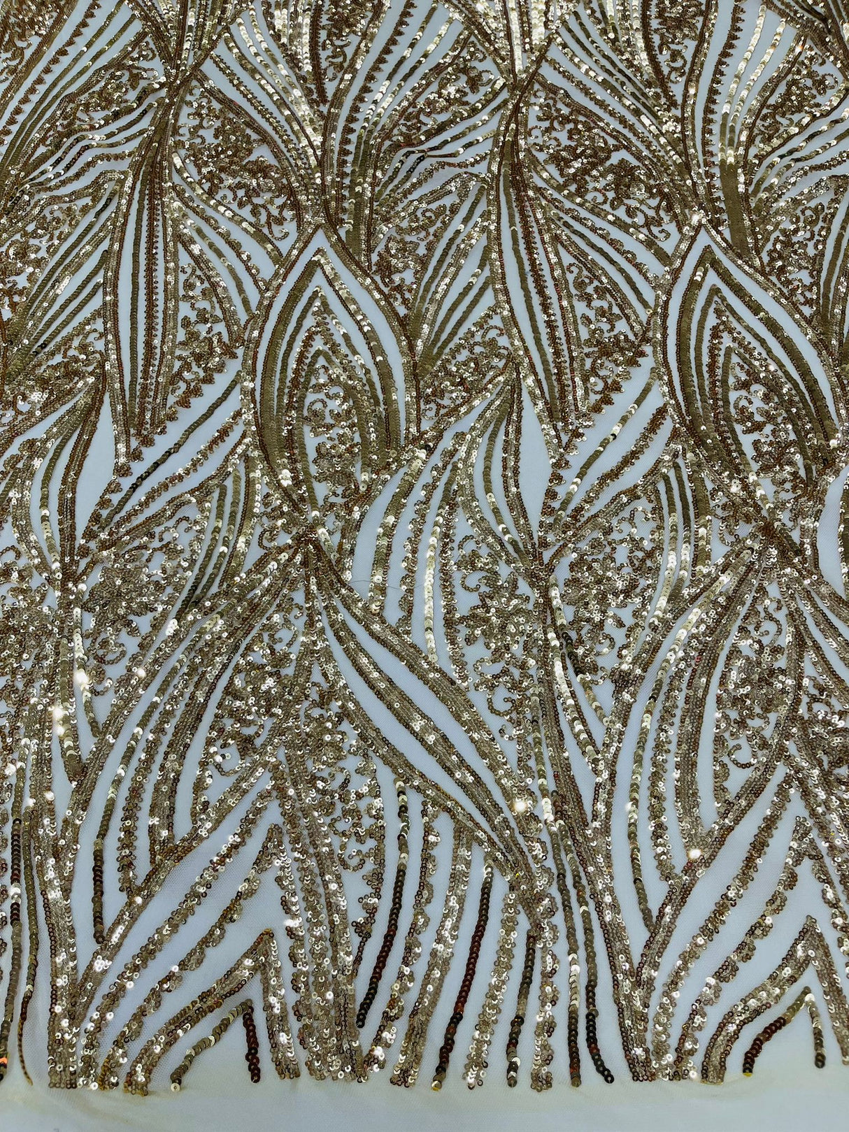Geometric Feather Wing Polyester Fabric - 4 Way Stretch Mesh, Embroidered Sequins, 54" Width, 36" Length (1 Yard)