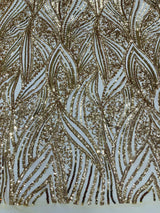 Geometric Feather Wing Polyester Fabric - 4 Way Stretch Mesh, Embroidered Sequins, 54" Width, 36" Length (1 Yard)