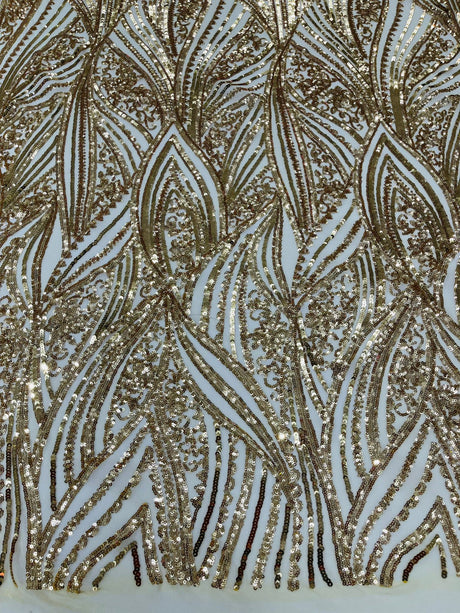 Geometric Feather Wing Polyester Fabric - 4 Way Stretch Mesh, Embroidered Sequins, 54" Width, 36" Length (1 Yard)