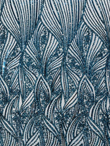 Geometric Feather Wing Polyester Fabric - 4 Way Stretch Mesh, Embroidered Sequins, 54" Width, 36" Length (1 Yard)