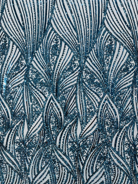 Geometric Feather Wing Polyester Fabric - 4 Way Stretch Mesh, Embroidered Sequins, 54" Width, 36" Length (1 Yard)