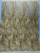 Geometric Feather Wing Polyester Fabric - 4 Way Stretch Mesh, Embroidered Sequins, 54" Width, 36" Length (1 Yard)