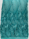 Geometric Feather Wing Polyester Fabric - 4 Way Stretch Mesh, Embroidered Sequins, 54" Width, 36" Length (1 Yard)