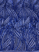 Geometric Feather Wing Polyester Fabric - 4 Way Stretch Mesh, Embroidered Sequins, 54" Width, 36" Length (1 Yard)