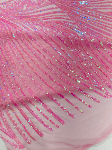 Geometric Feather Wing Polyester Fabric - 4 Way Stretch Mesh, Embroidered Sequins, 54" Width, 36" Length (1 Yard)