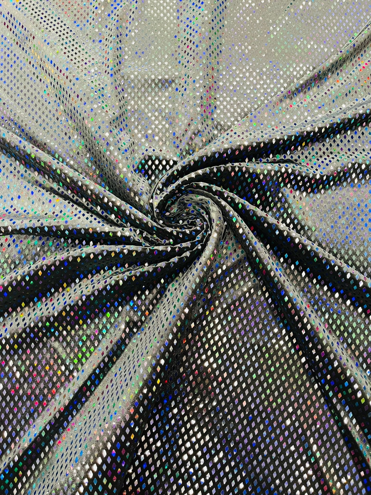 Geometric Foil Velvet Stretch Fabric - Black Iridescent, 58" Width (1 Yard)