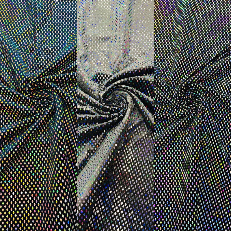 Geometric Foil Velvet Stretch Fabric - Black Iridescent, 58" Width (1 Yard)