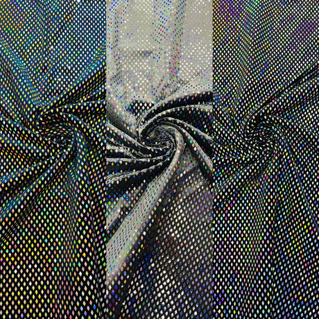 Geometric Foil Velvet Stretch Fabric - Black Iridescent, 58" Width (1 Yard)