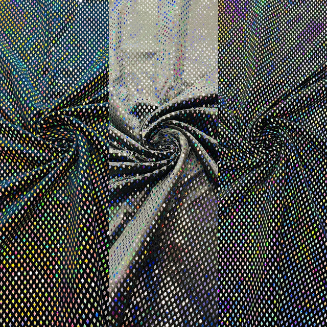 Geometric Foil Velvet Stretch Fabric - Black Iridescent, 58" Width (1 Yard)