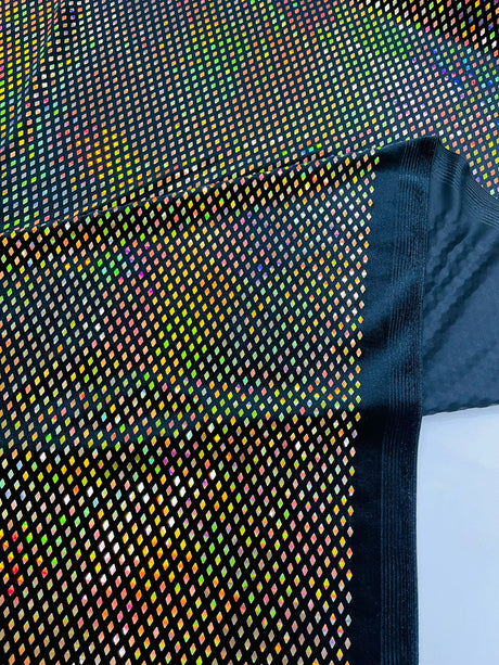 Geometric Foil Velvet Stretch Fabric - Black Iridescent, 58" Width (1 Yard)
