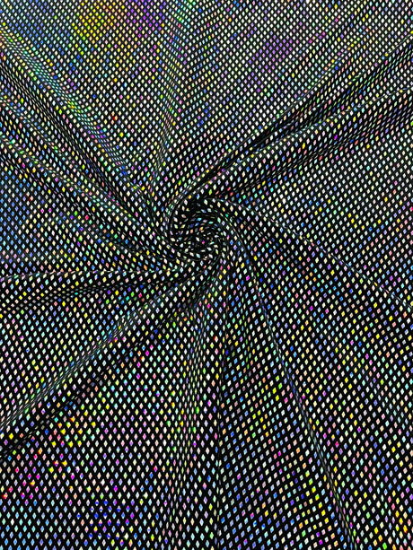 Geometric Foil Velvet Stretch Fabric - Black Iridescent, 58" Width (1 Yard)
