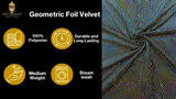 Geometric Foil Velvet Stretch Fabric - Black Iridescent, 58" Width (1 Yard)