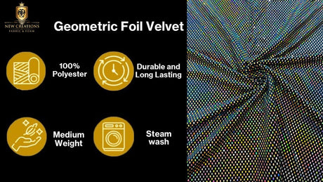 Geometric Foil Velvet Stretch Fabric - Black Iridescent, 58" Width (1 Yard)
