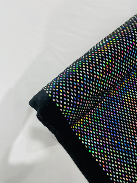 Geometric Foil Velvet Stretch Fabric - Black Iridescent, 58" Width (1 Yard)