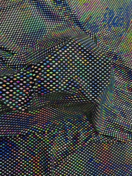 Geometric Foil Velvet Stretch Fabric - Black Iridescent, 58" Width (1 Yard)