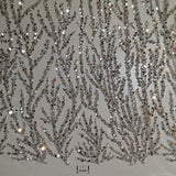 Beaded Sequined Lace Fabric on Polyester Net Mesh