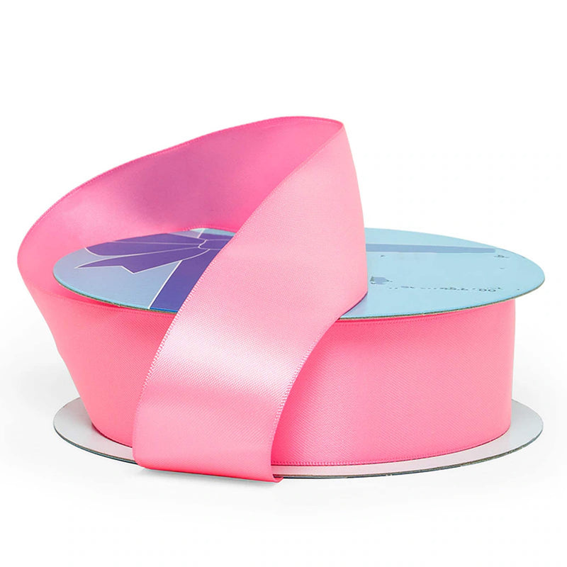 Vibrant Solid Satin Ribbon for Wrapping 7/8 '' X 50 yd Double Faced 1 / roll Bubblegum Pink
