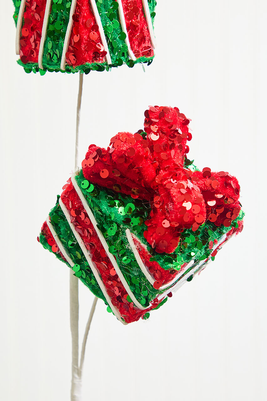 28" Sequin Gift Box Spray