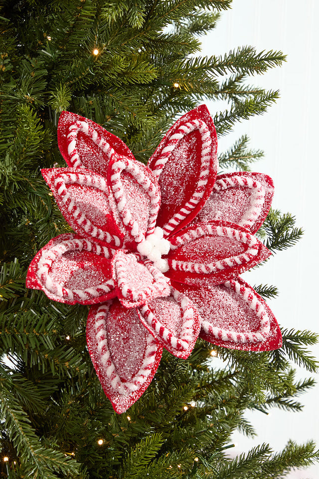 22" Red & White Sugar & Spice Poinsettia Stem