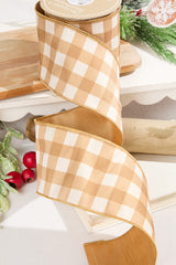 4" x 10 Yard Gingerbread Gingham Plaid Ribbon