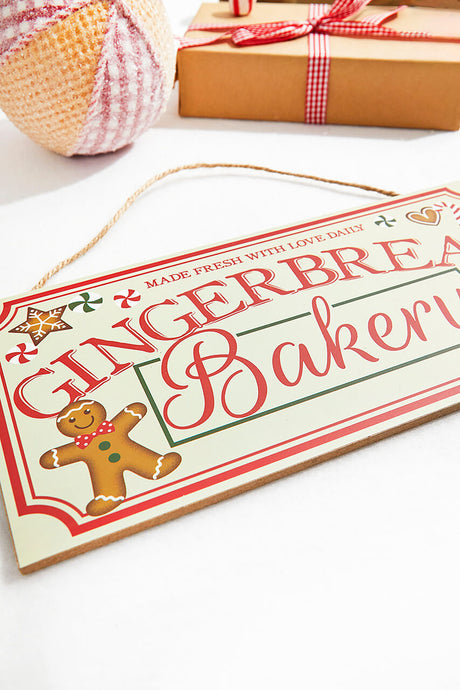 12" Cream Red Green Brown "Gingerbread Bakery" Sign