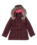 Girl Faux Fur Hood Coat - Pink Plaid, Hooded Fleece Coat (1 Piece)