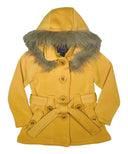 Girl Fleece Coat With Hood 100 Percent Polyester Fabric - Fur Hood, Detachable Belt, Black, Rose, Honey, Grey, Navy, Burgundy, Red, Fushia, Sizes 2-XL (1 Piece)