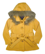 Girl Fleece Coat With Hood 100 Percent Polyester Fabric - Fur Hood, Detachable Belt, Black, Rose, Honey, Grey, Navy, Burgundy, Red, Fushia, Sizes 2-XL (1 Piece)