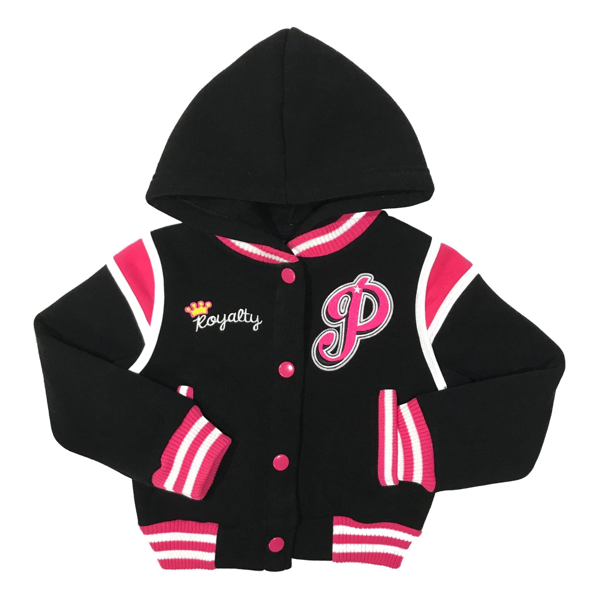 Girls Varsity Jacket - Girls Jacket, Red, Rose, Honey, Plumb, Black, Snap Button Closure, Hood (1 Piece)