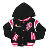 Girls Varsity Jacket - Girls Jacket, Red, Rose, Honey, Plumb, Black, Snap Button Closure, Hood (1 Piece)
