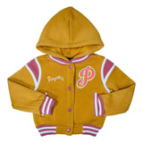Girls Varsity Jacket - Girls Jacket, Red, Rose, Honey, Plumb, Black, Snap Button Closure, Hood (1 Piece)