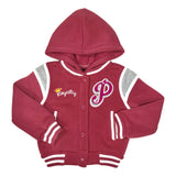 Girls Varsity Jacket - Girls Jacket, Red, Rose, Honey, Plumb, Black, Snap Button Closure, Hood (1 Piece)