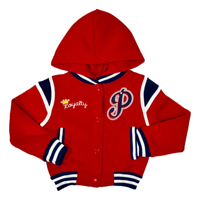 Girls Varsity Jacket - Girls Jacket, Red, Rose, Honey, Plumb, Black, Snap Button Closure, Hood (1 Piece)