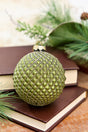 4" Green Glass Quilted Glitter Check Ball Ornament