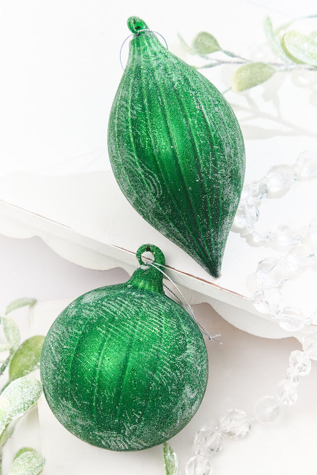 4" - 6.5" Frosted Green Glass Ornament